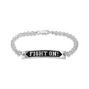 USC Trojans Oxidized Sterling Silver Fight On Rectangular Bar Bracelet with Double Link Chain